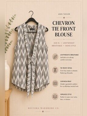 ANN TAYLOR Chevron Tie Front Top XL Black White